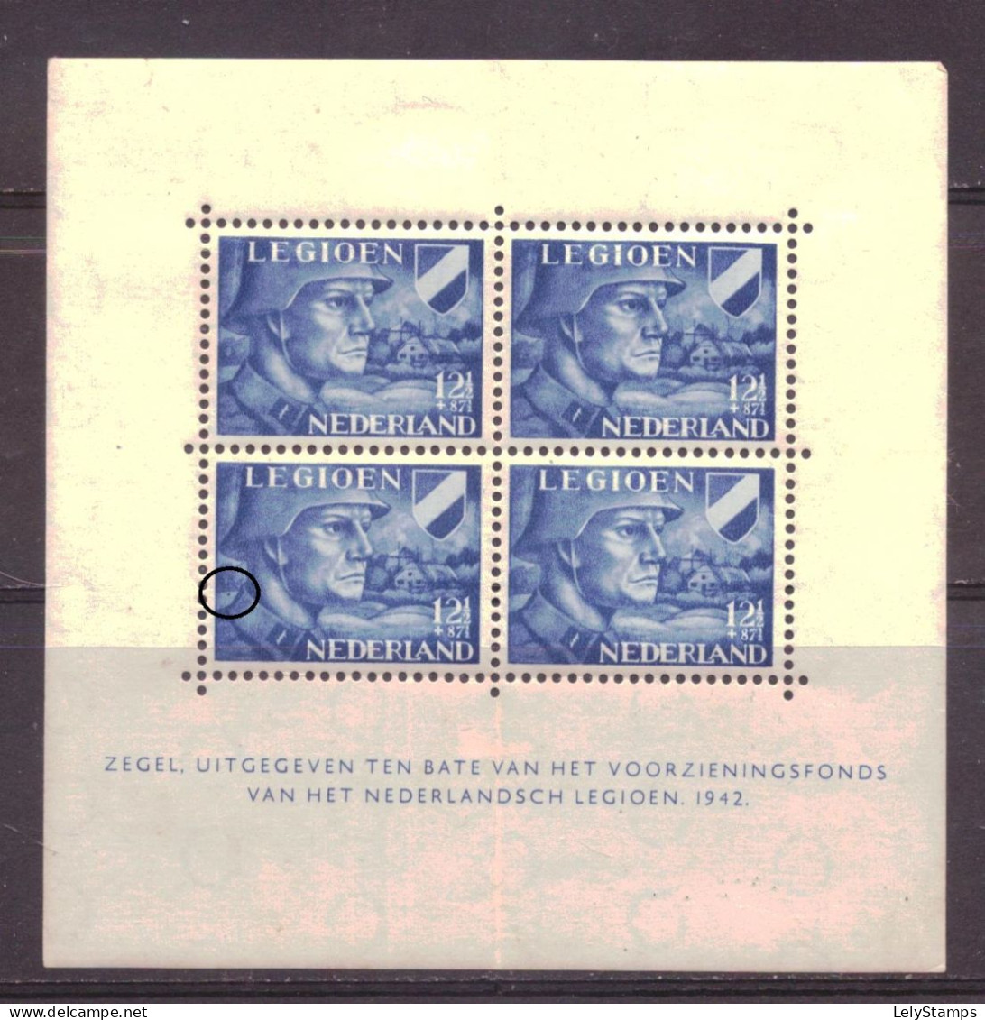 Nederland / Niederlande / Pays Bas NVPH 403B P Plaatfout MH * (1942) - Abarten Und Kuriositäten