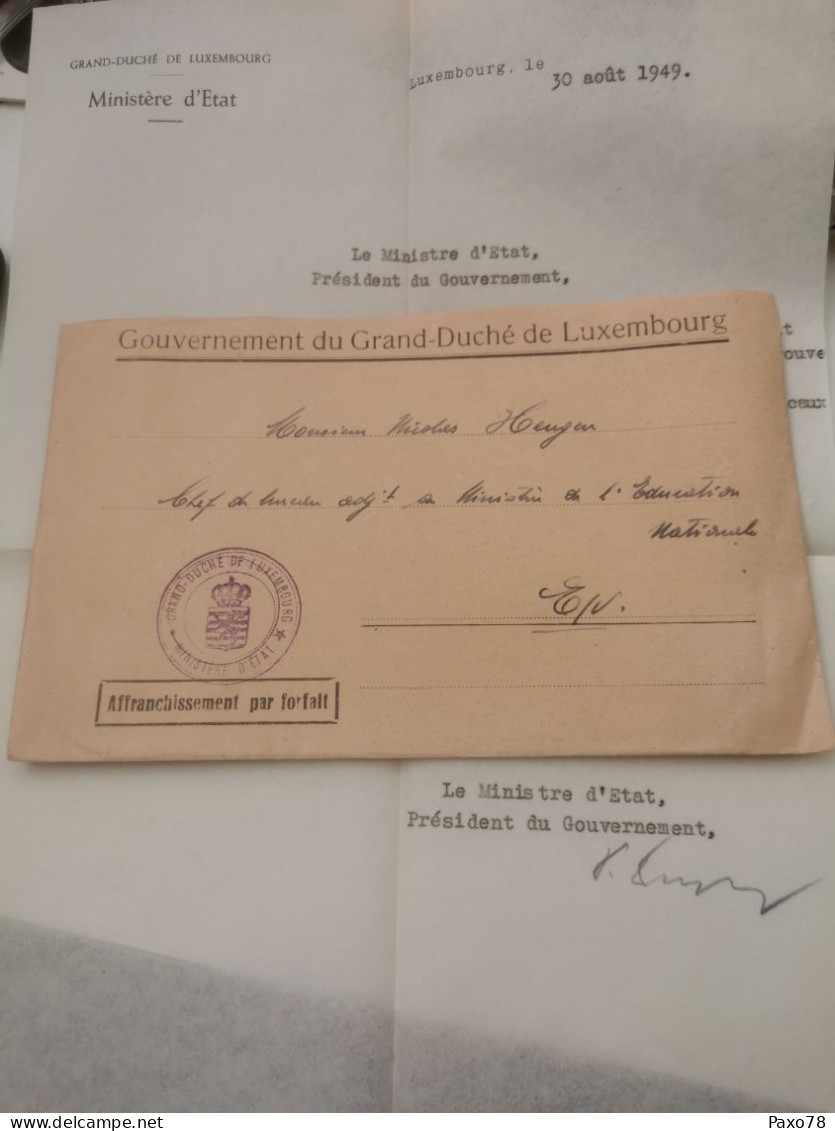 Enveloppe +Lettre, Ministère D'état 1949 - Covers & Documents