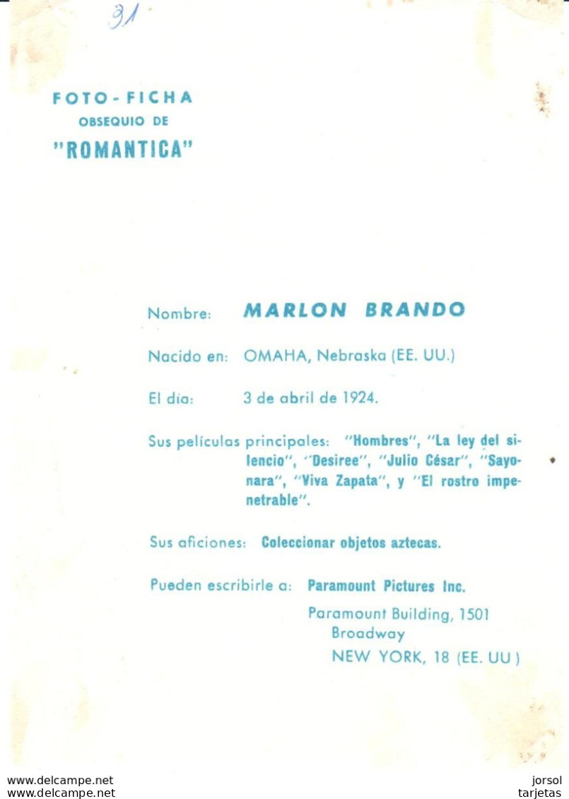 FOTOGRAFIA   DEL  ACTOR  MARLON BRANDO  (3 DE ABRIL 1924) - Photos