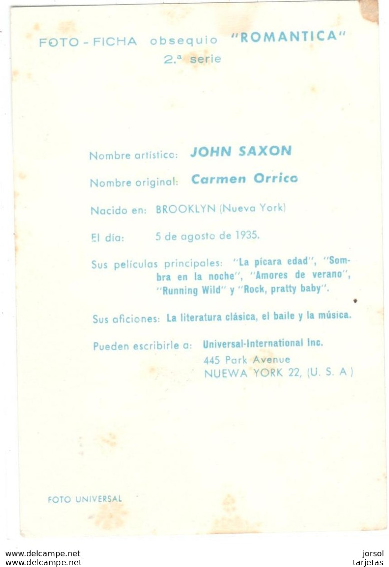 FOTOGRAFIA   DEL  ACTOR JOHN SAXON  (5 DE AGOSTO 1935) - Photos