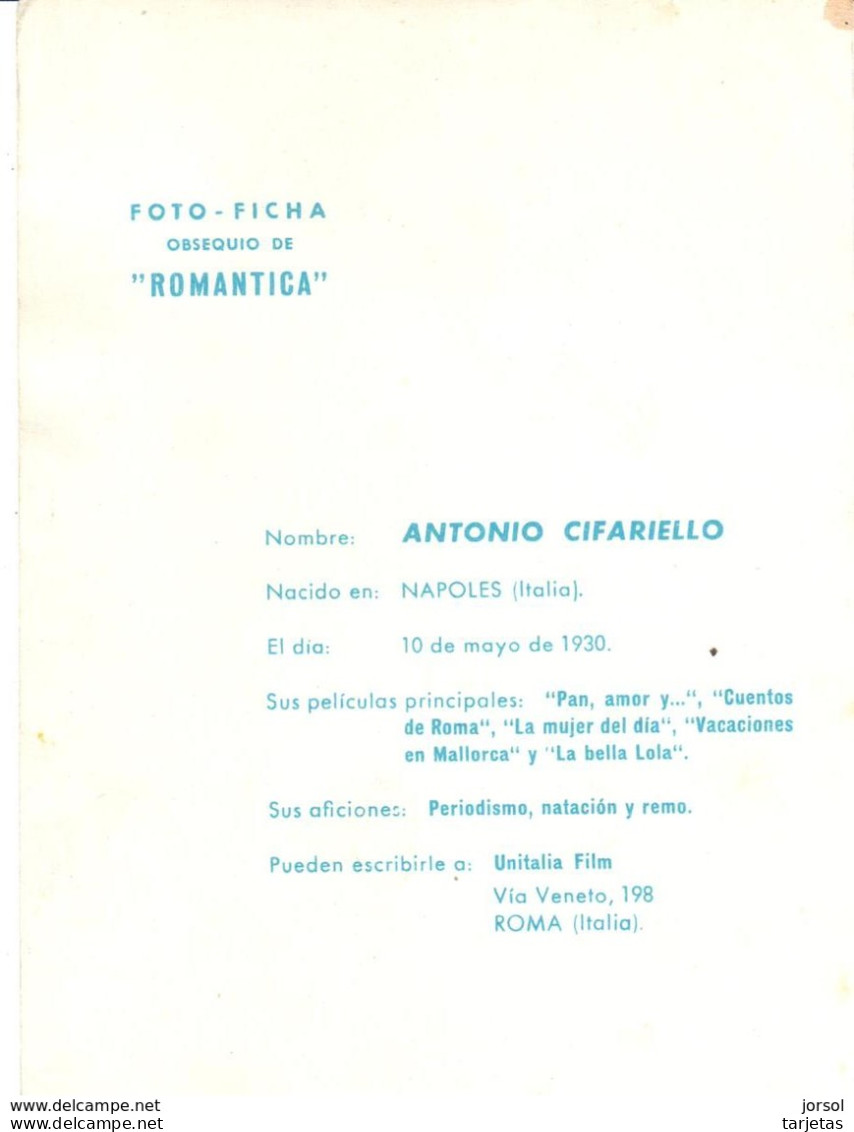 FOTOGRAFIA   DEL  ACTOR  ANTONIO CIFARIELLO  (10 DE MAYO 1930 ) - Photos