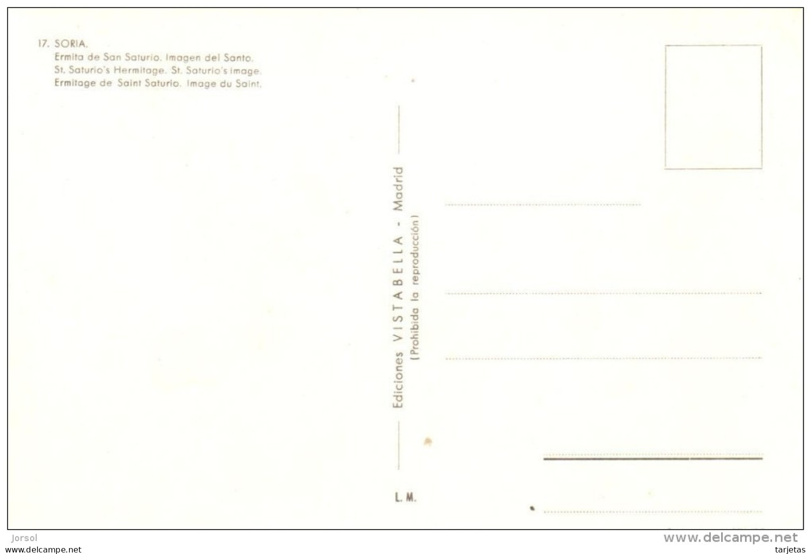 POSTAL   SORIA  -ESPAÑA  -  ERMITA DE SAN SATURIO  -IMAGEN DEL SANTO  (ERMITAGE DE SAINT SATURIO -IMAGE DU SANTO) - Soria