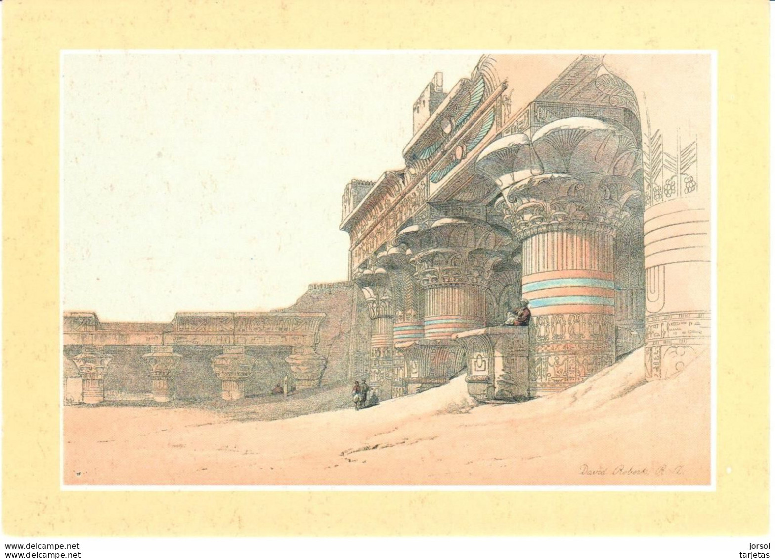 POSTAL   EDFOU  9211 LAMINA DE DAVID ROBERTS  -FACHADA DE LOS PRONAOS DEL TEMPLO DE EDFOU - Edfu