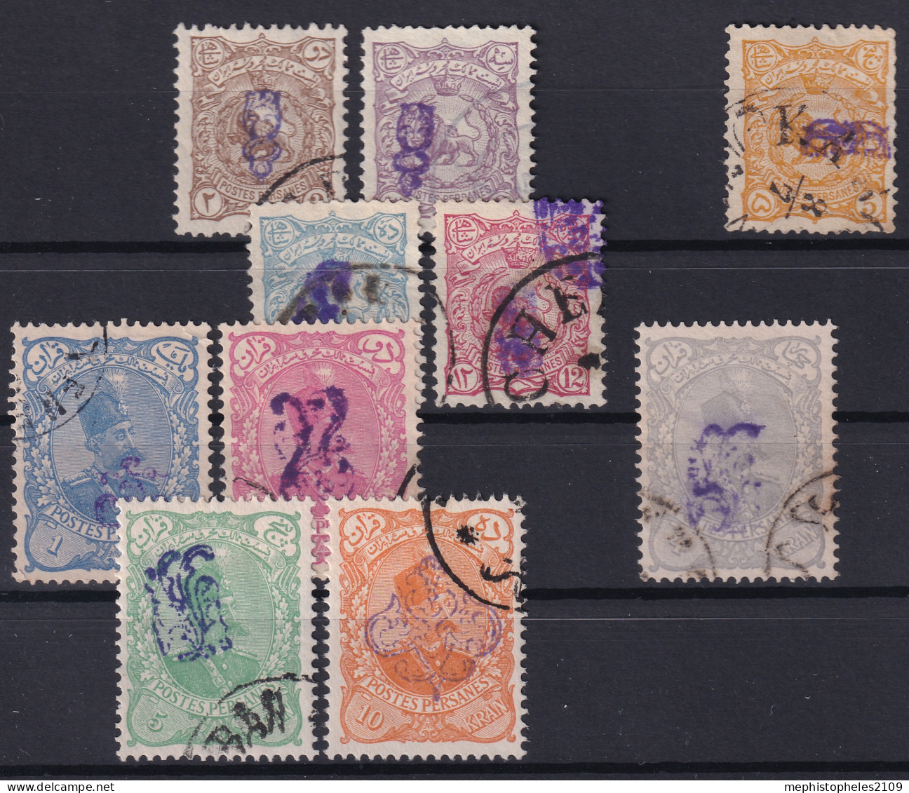 PERSIA 1899 - Canceled - Sc# 121, 122, 124, 126, 127, 129, 130, 132, 133, 134 - Iran