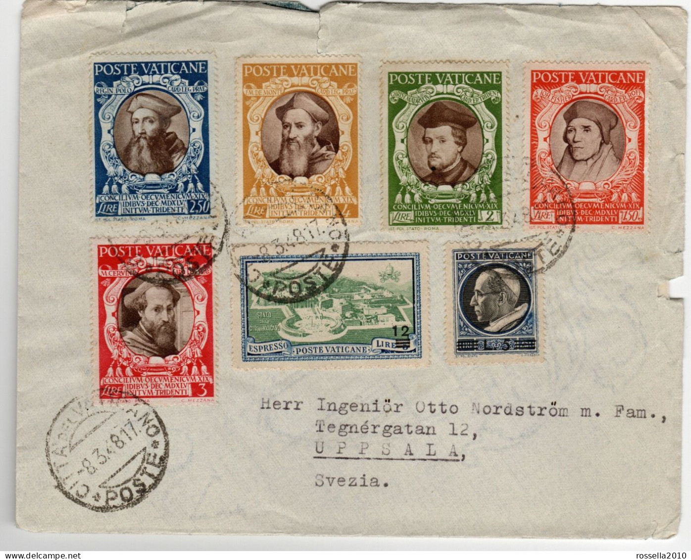Busta VATICANO 1948 FRANCOBOLLI MEDAGLIONICINI SOVRASTAMPATI E CONCILIO DI TRENTO VATICAN Cover Stamp - Brieven En Documenten