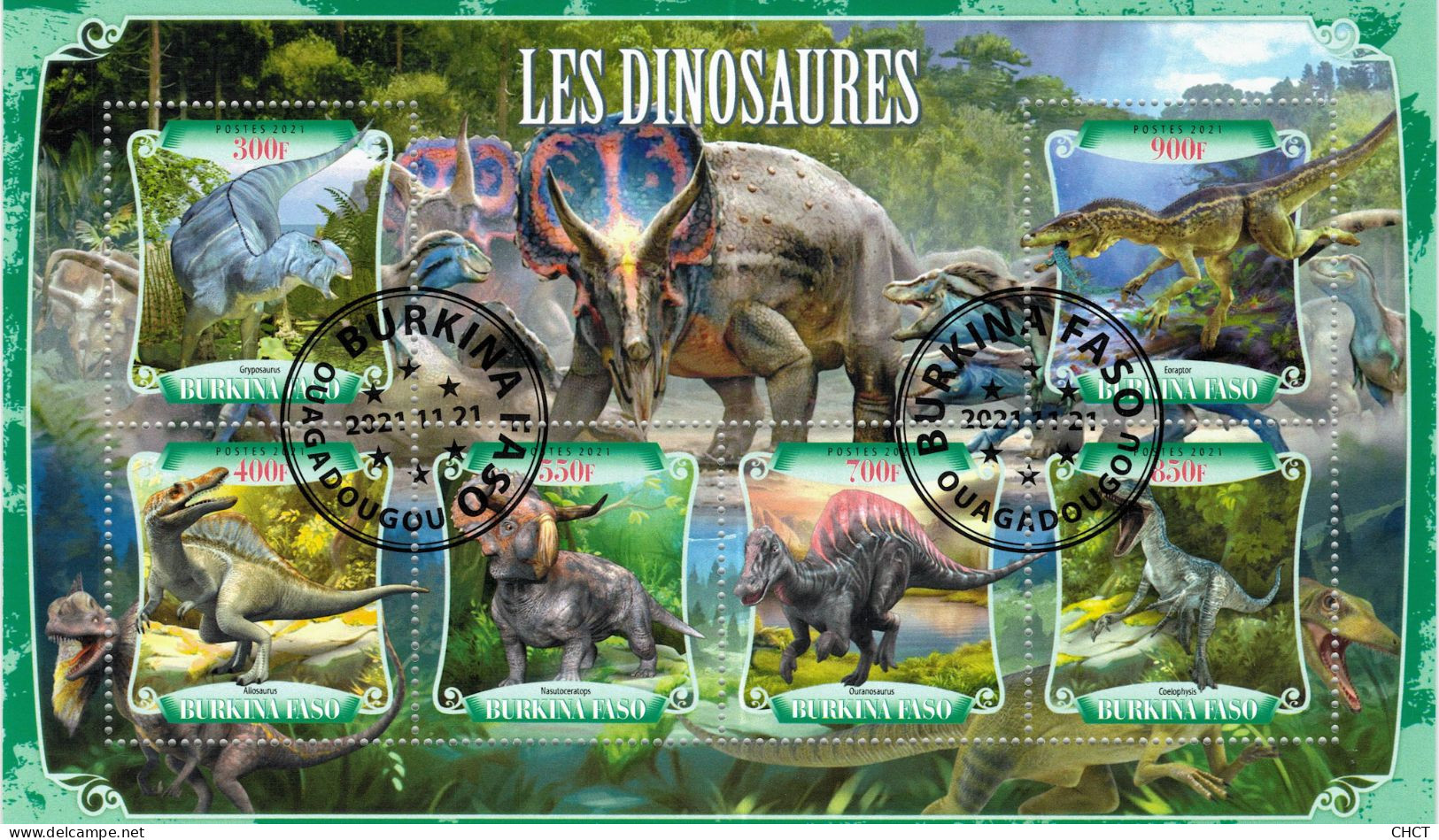 CHCT27 - Dinosaurs, Fauna, Stamp Mini Sheet, Used CTO, 2021, Burkina Faso - Burkina Faso (1984-...)
