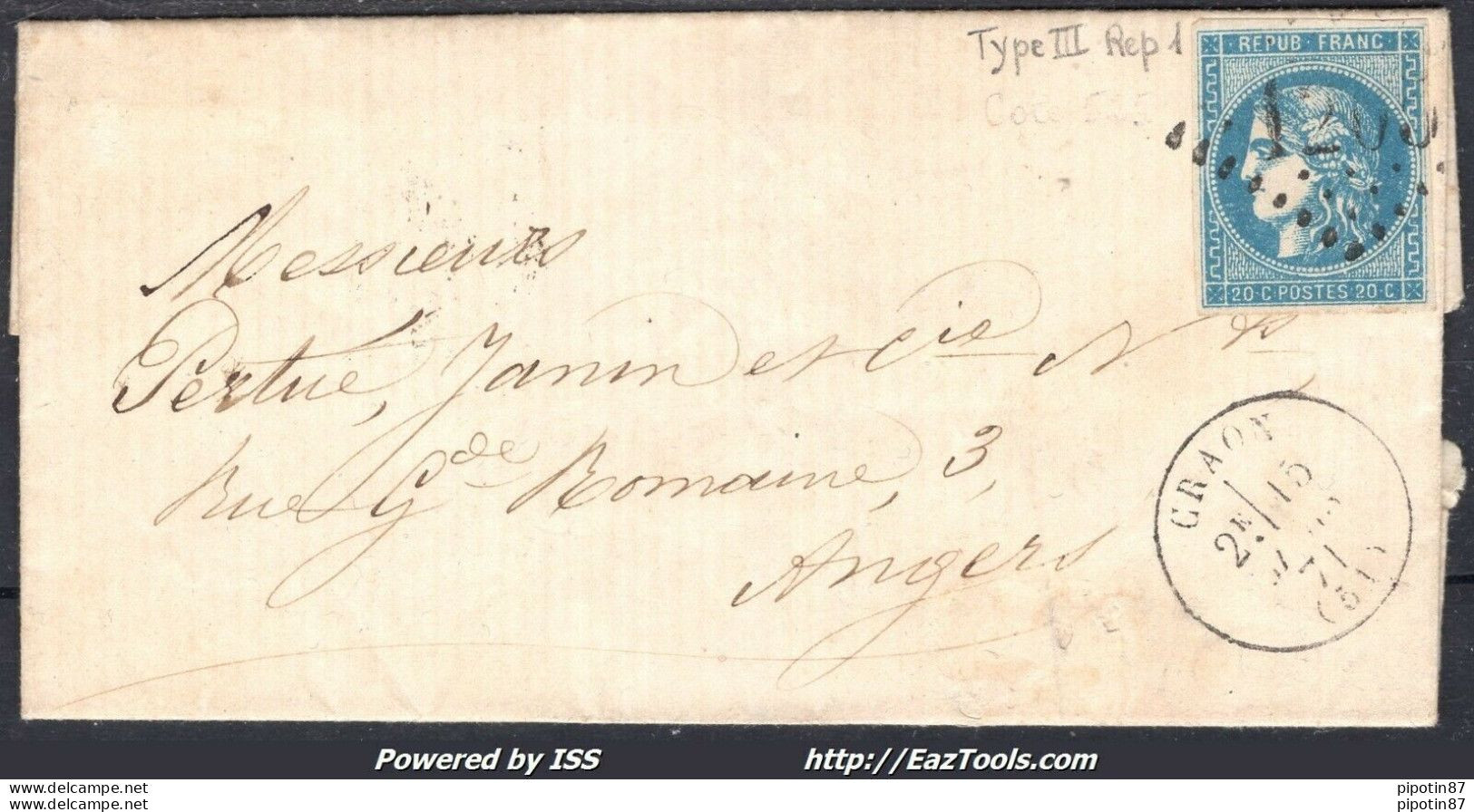 FRANCE N° 46A SUR LETTRE GC 1205 CRAON MAYENNE + CACHET A DATE DU 15/03/1871 - 1870 Emisión De Bordeaux