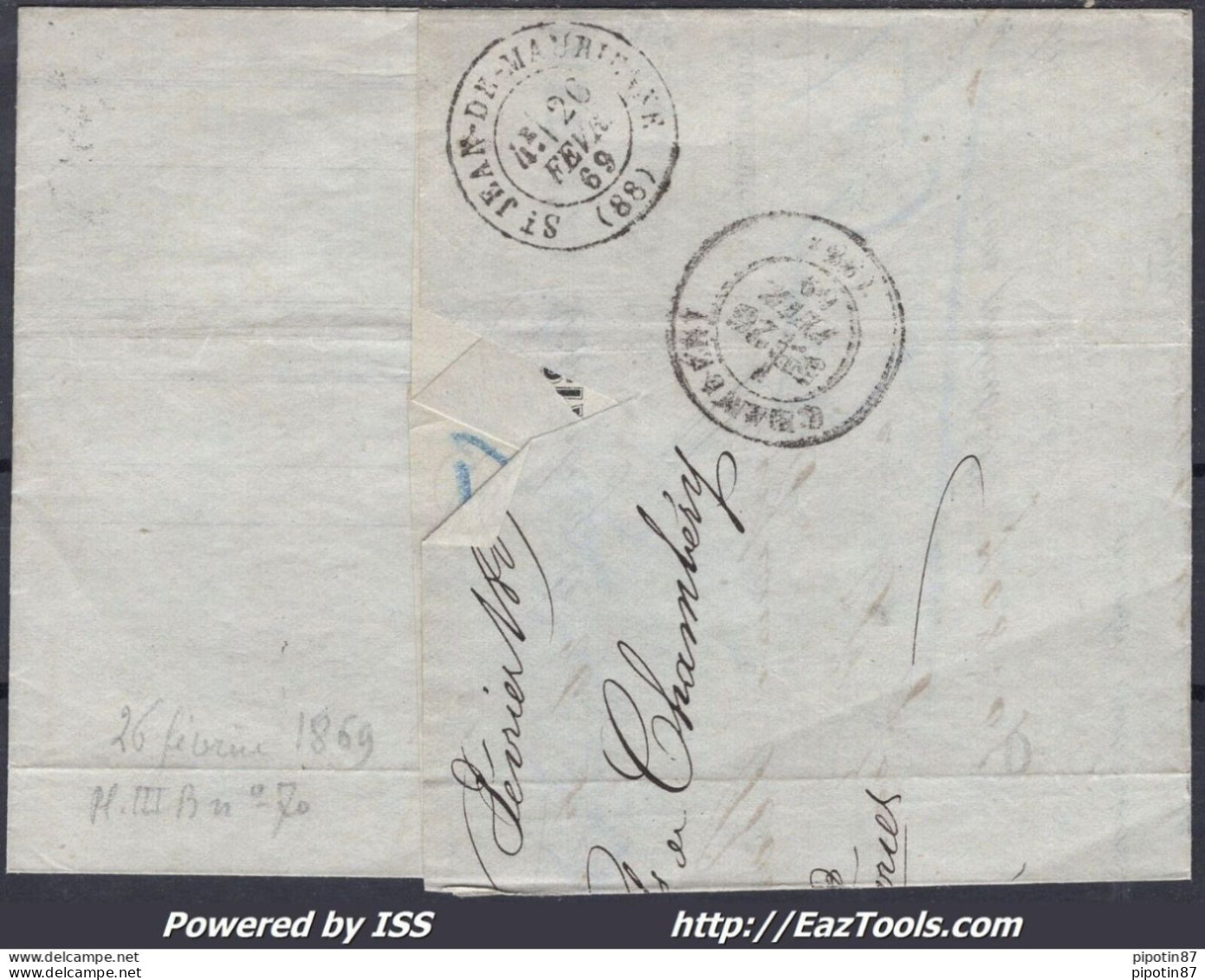 FRANCE N°29B SUR LETTRE GC 846 CHAMBERY + CAD GARE DE CHAMBERY DU 26/02/1869 - 1863-1870 Napoleon III With Laurels