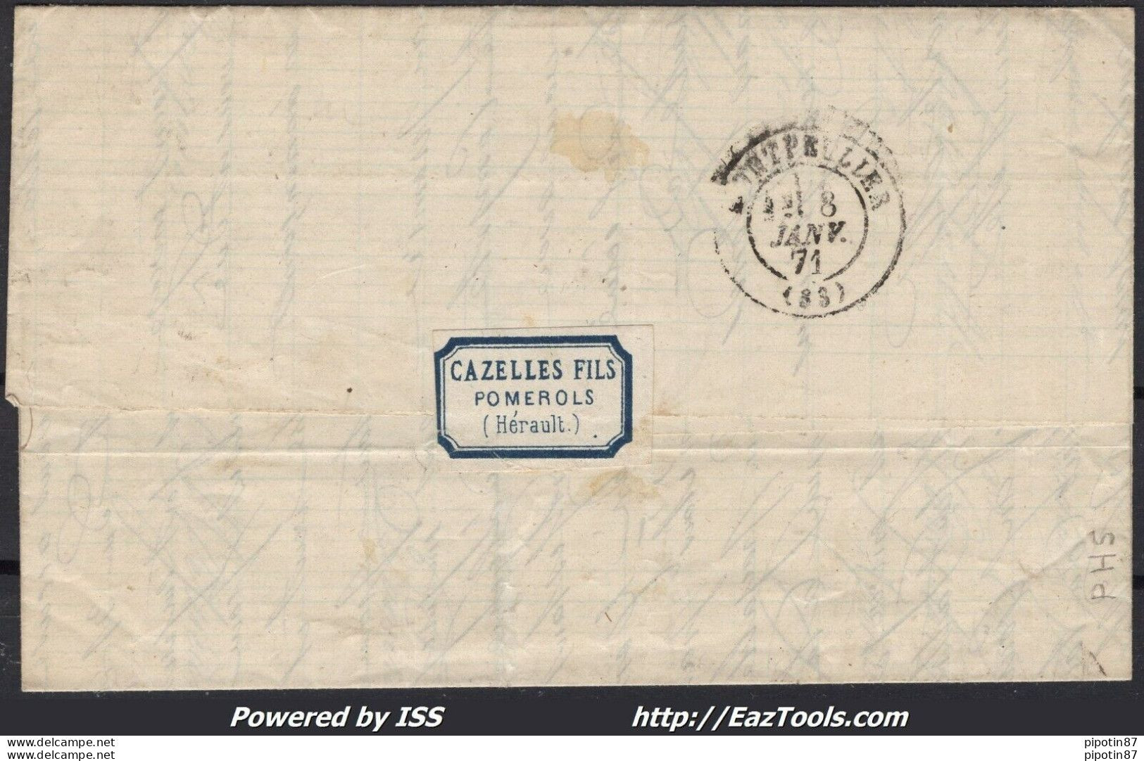 FRANCE N°45C SUR LETTRE GC 1529 FLORENSAC HERAULT + CAD DU 07/01/1871 - 1870 Emissione Di Bordeaux