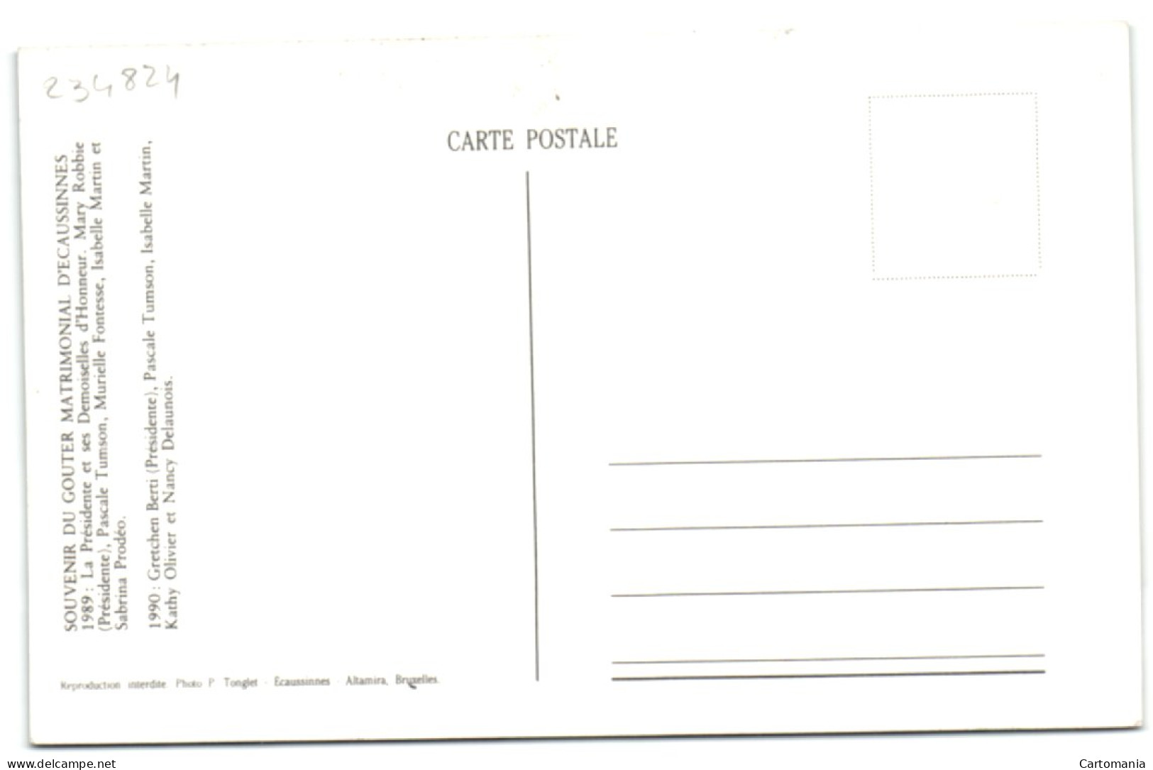 Souvenir Du Goûter Matriomonial D'Ecaussinnes 1989 - La Présidente Et Ses Demoiselles D'Honneur - Ecaussinnes