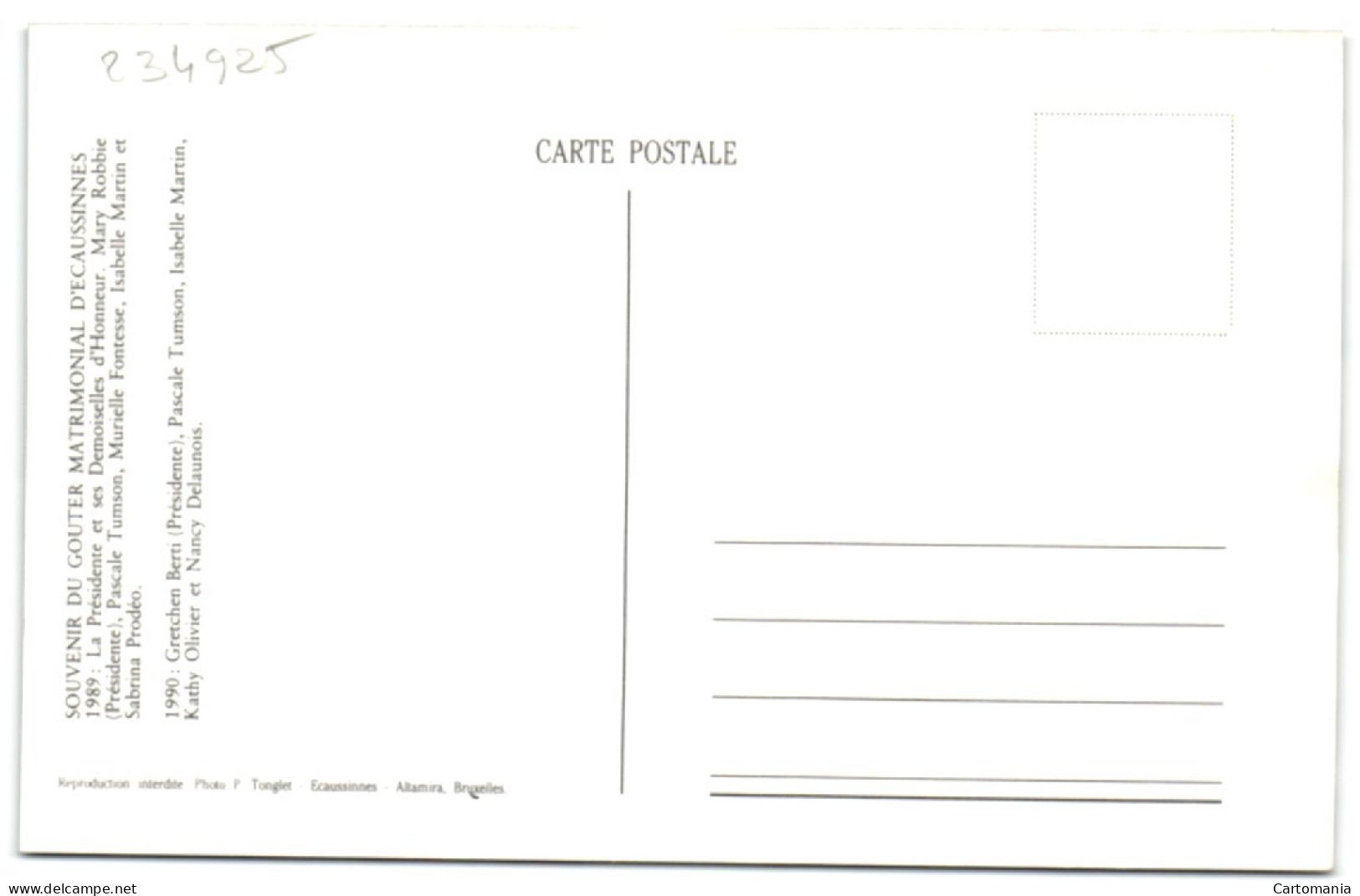 Souvenir Du Goûter Matriomonial D'Ecaussinnes 1989 - La Présidente Et Ses Demoiselles D'Honneur - Ecaussinnes