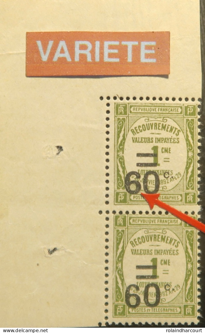 R1615/1870 - 1926 - TIMBRES TAXE - N°52 (I) + 52 (II) NEUFS** CdF - VARIETE >>> " 6 " Large + Surcharges Décalées - Unused Stamps