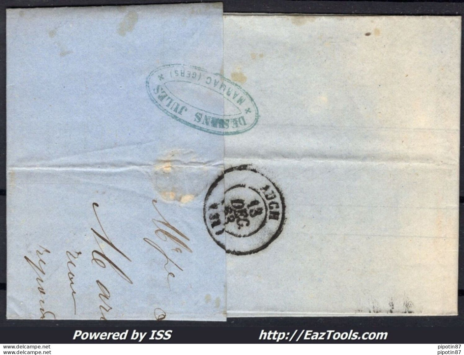 FRANCE N° 22 SUR LETTRE POUR AUCH GC 2200 MARCIAC GERS + CAD DU 12/12/1863 - 1862 Napoleon III