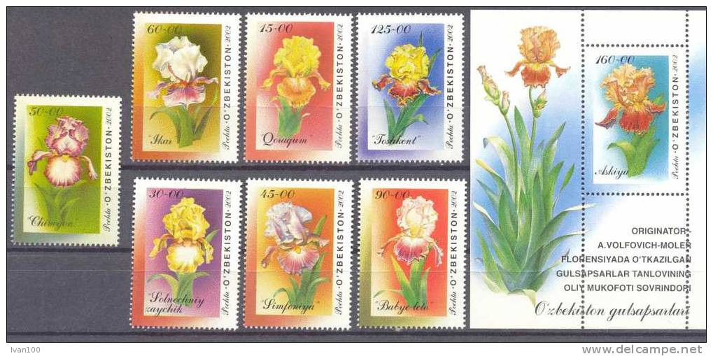 2002. Uzbekistan, Flowers, Irises, 7v + S/s,   Mint/** - Uzbekistán