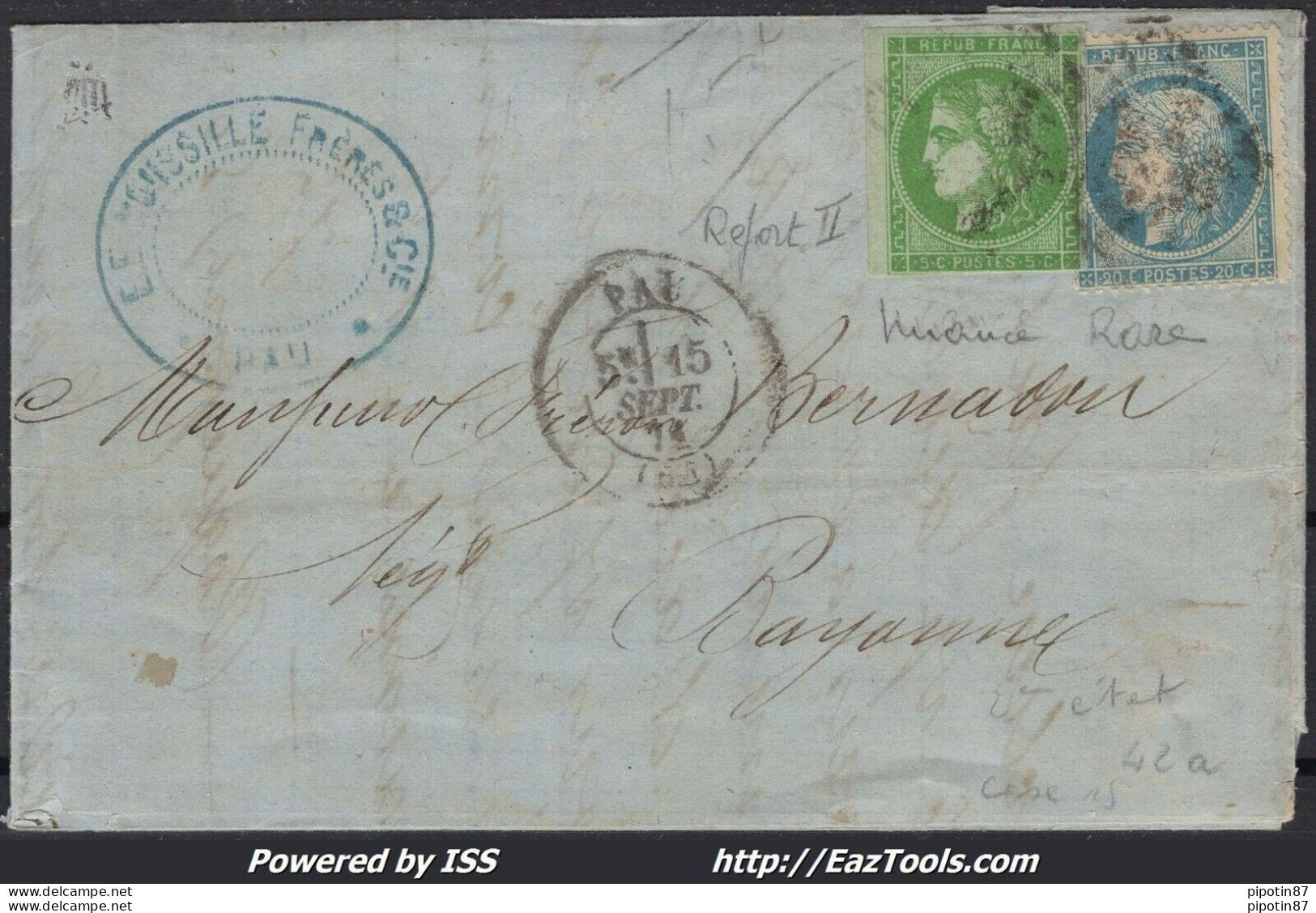 FRANCE N° 37+42B SUR LETTRE GC 2795 PAU BASSES PYRENEES + CAD DU 15/09/1871 - 1870 Emission De Bordeaux