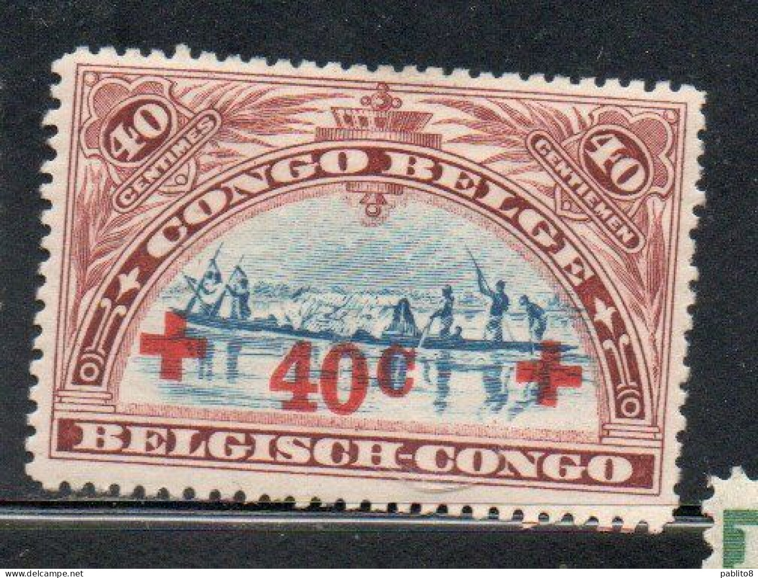 BELGIAN CONGO BELGA BELGE 1918 CANOE SURCHARGED 40 + 40c MH - Nuevos