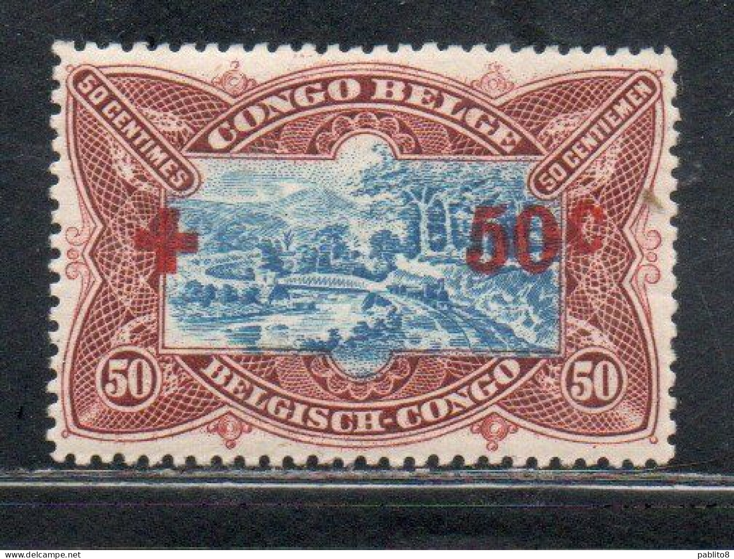 BELGIAN CONGO BELGA BELGE 1918 RAILROAD BRIDGE ON M'POZO RIVER SURCHARGED 50 + 50c MH - Ungebraucht