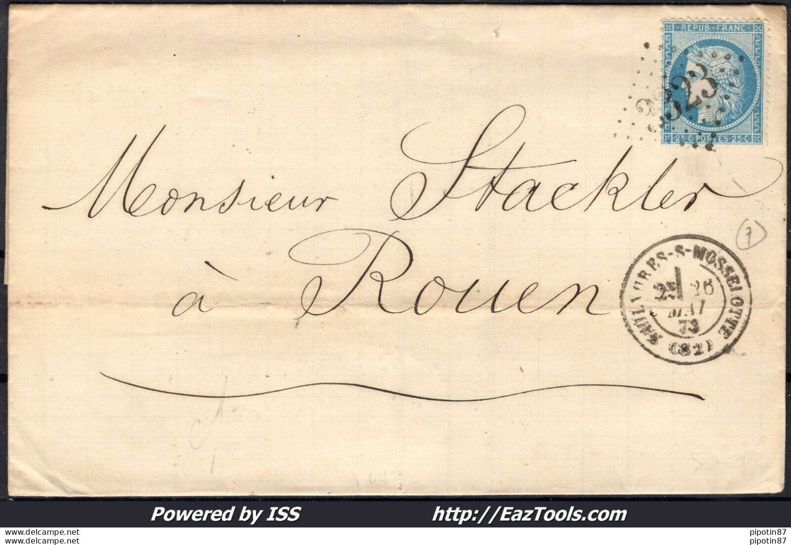 FRANCE N°60A SUR LETTRE GC 3323 SAULXURES VOSGES + CAD DU 11/06/1873 - 1871-1875 Ceres