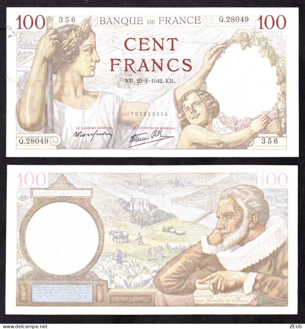 FRANCIA 100 FRANCHI 1942 PIK 94 QSPL - 100 F 1939-1942 ''Sully''