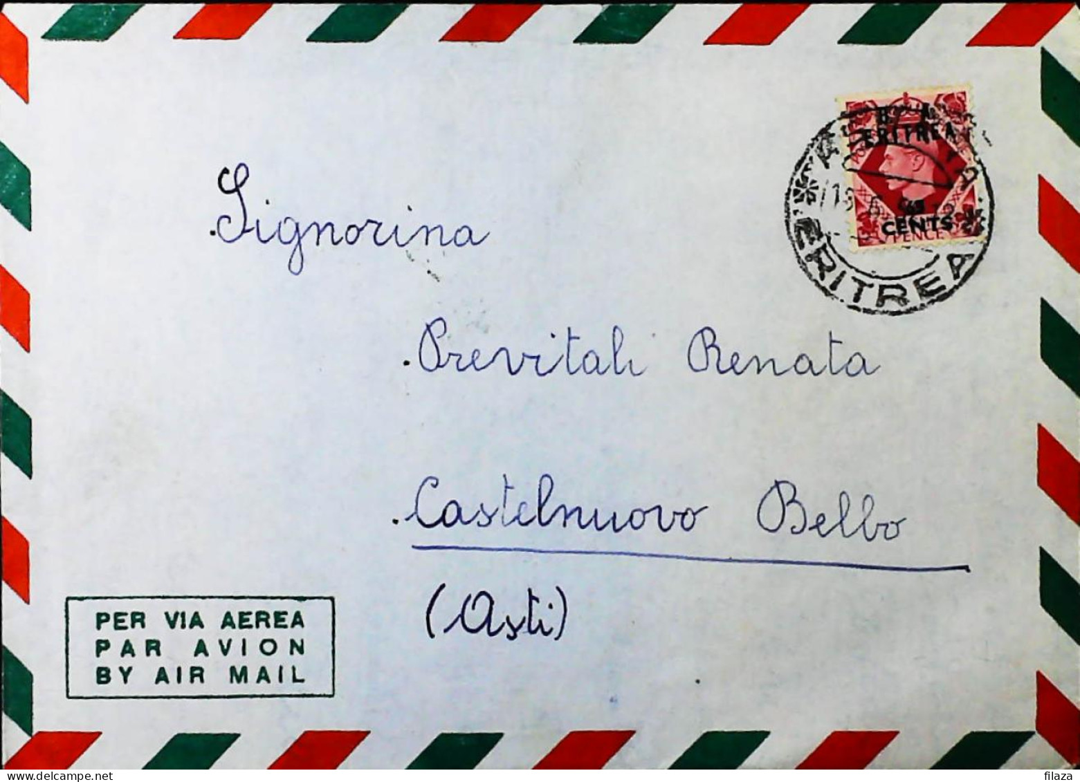 ITALIA - COLONIE OCCUPAZIONE BRITANNICA - B.A.ERITREA - Lettera Da ASMARA 1952- S6056 - Occ. Britanique MEF