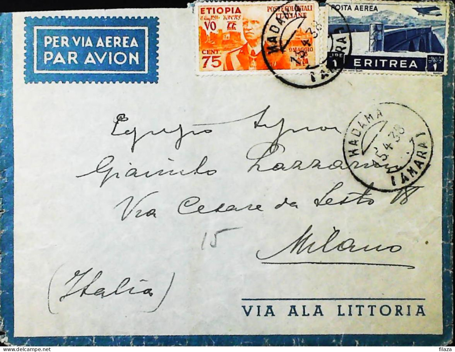 ITALIA - COLONIE -  ETIOPIA C.75 + P.AEREA ERITREA Lettera - S6065 - Ethiopia