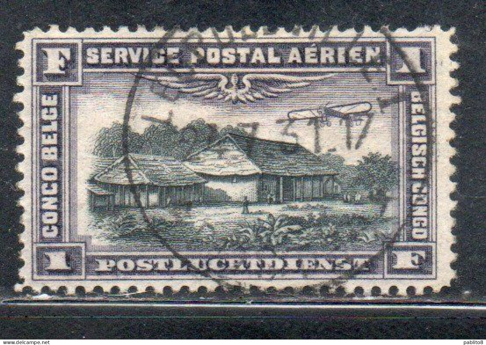 BELGIAN CONGO BELGA BELGE 1920 AIRMAIL AIR POST MAIL COUNTRY STORE 1fr USED OBLITERE' USATO - Used Stamps