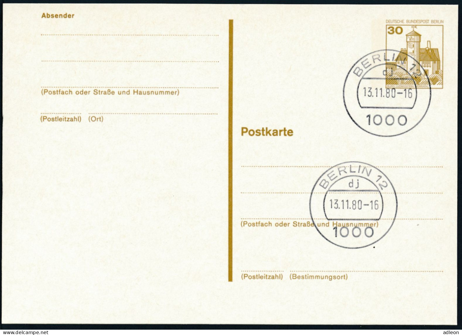 Berlin - Entier Postal / W-Berlin - Poskarte P 115 Gest. Berlin 12 / 13-11-1980 Versandstelle - Postkarten - Gebraucht