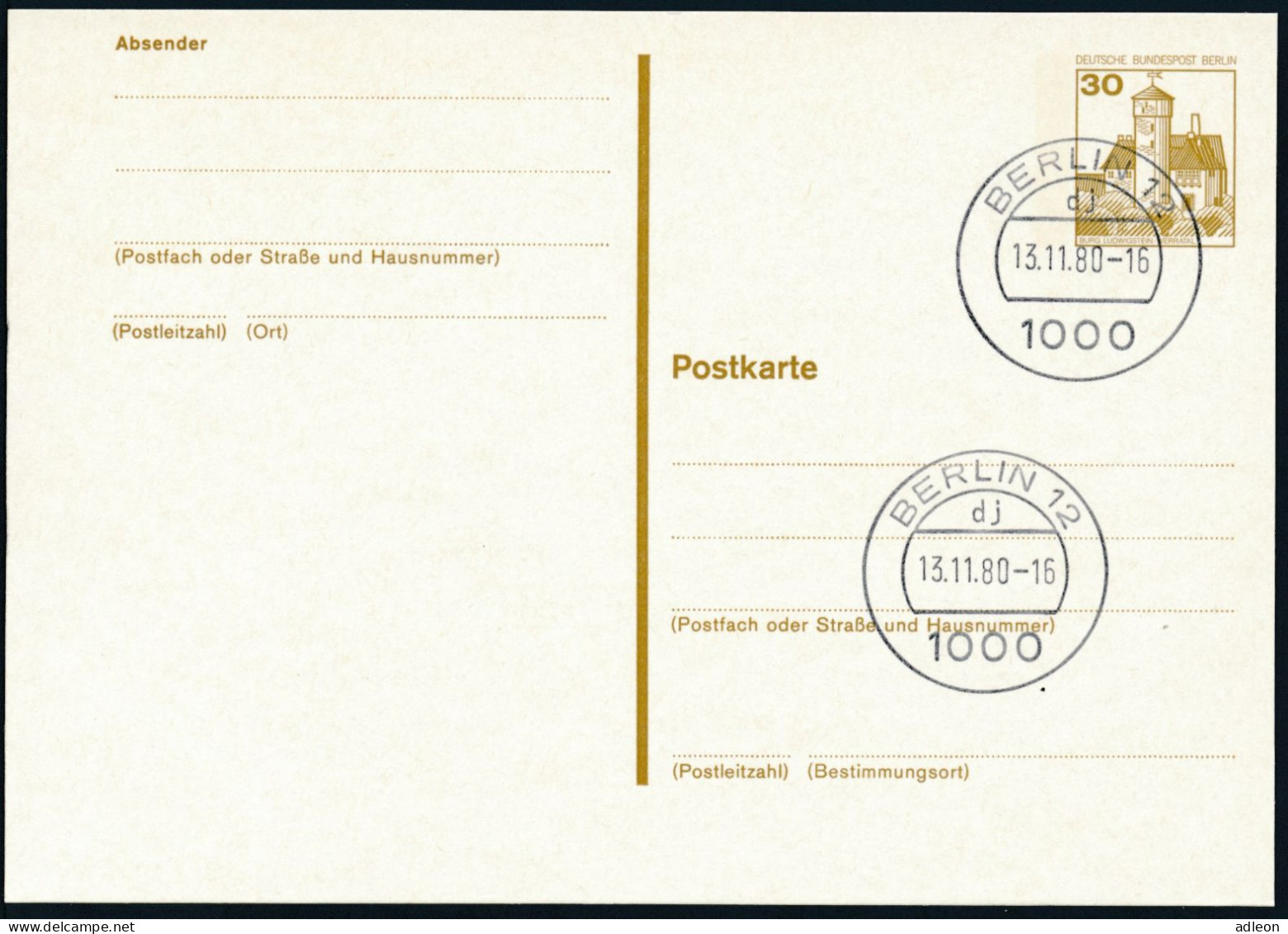 Berlin - Entier Postal / W-Berlin - Poskarte P 115 Gest. Berlin 12 / 13-11-1980 Versandstelle - Postcards - Used