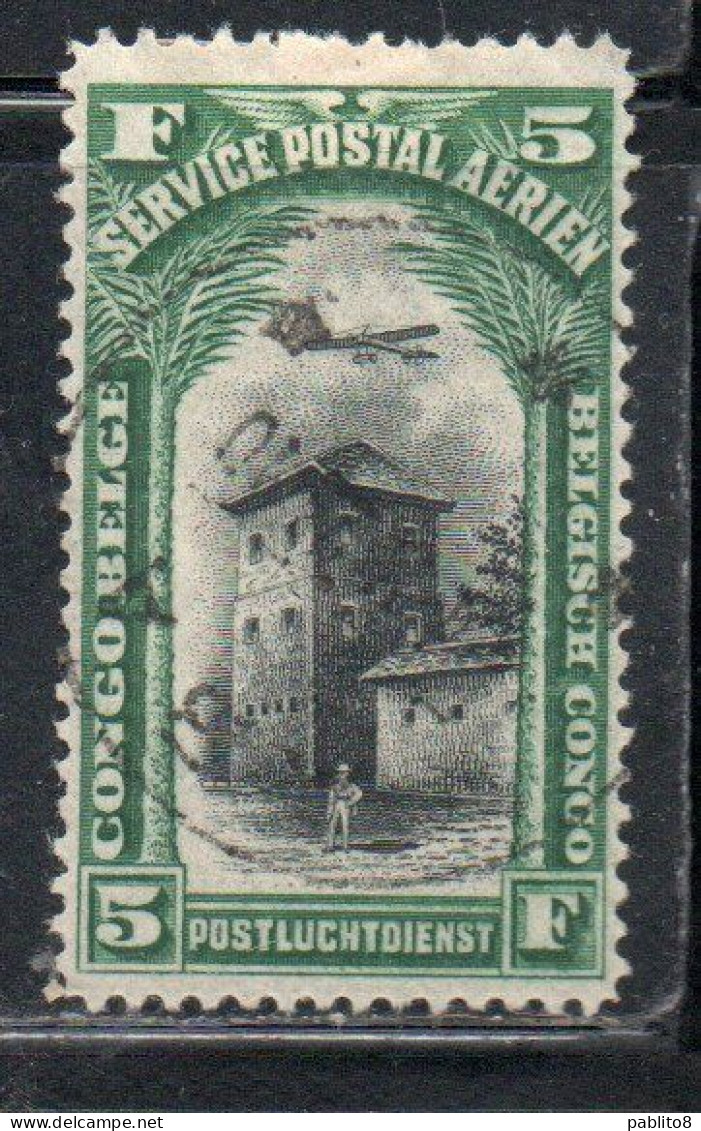 BELGIAN CONGO BELGA BELGE 1920 AIRMAIL AIR POST MAIL STRONGHOLD IN THE INTERIOR 5fr USED OBLITERE' USATO - Oblitérés