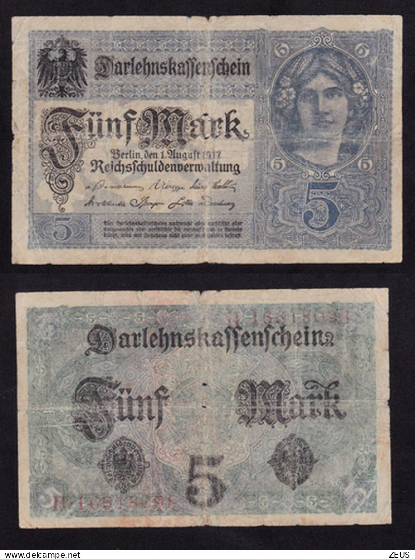 GERMANIA 5 MARCHI 1917  PIK 56B MB - 5 Mark