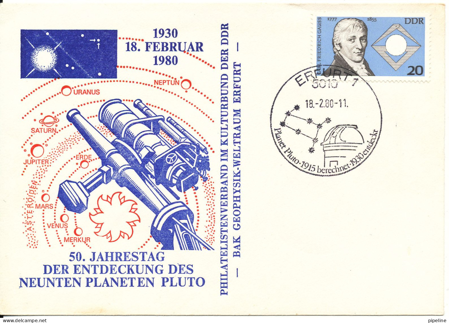 DDR FDC 18-2-1980 50. Jahrestag Der Entdecknung Des Neunten Planeten Pluto With Cachet - 1971-1980