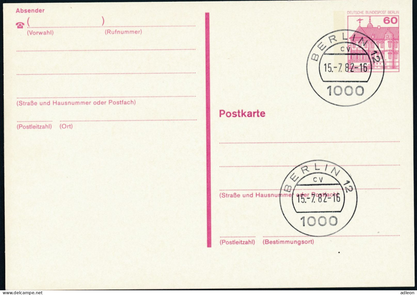 Berlin - Entier Postal / W-Berlin - Poskarte P 122/I Gest. Berlin 12 / 15-7-1982 Versandstelle - Postcards - Used