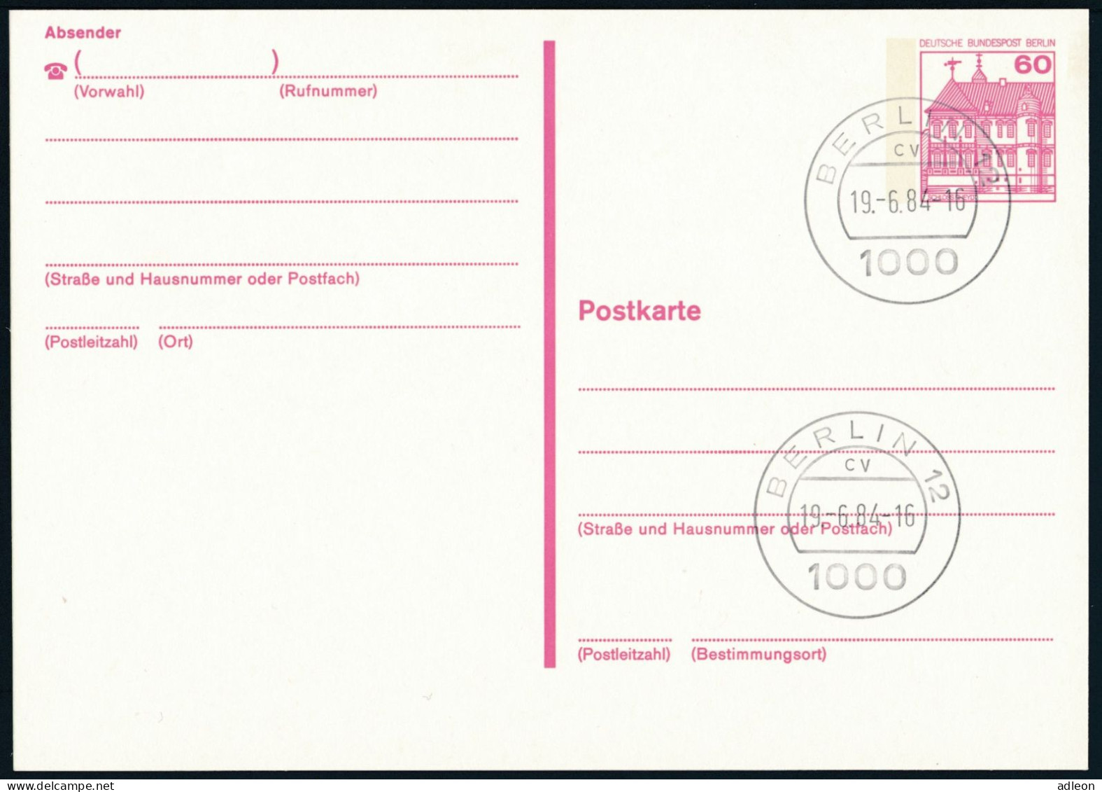 Berlin - Entier Postal / W-Berlin - Poskarte P 122/II Gest. Berlin 12 / 19-6-1984 Versandstelle - Cartes Postales - Oblitérées