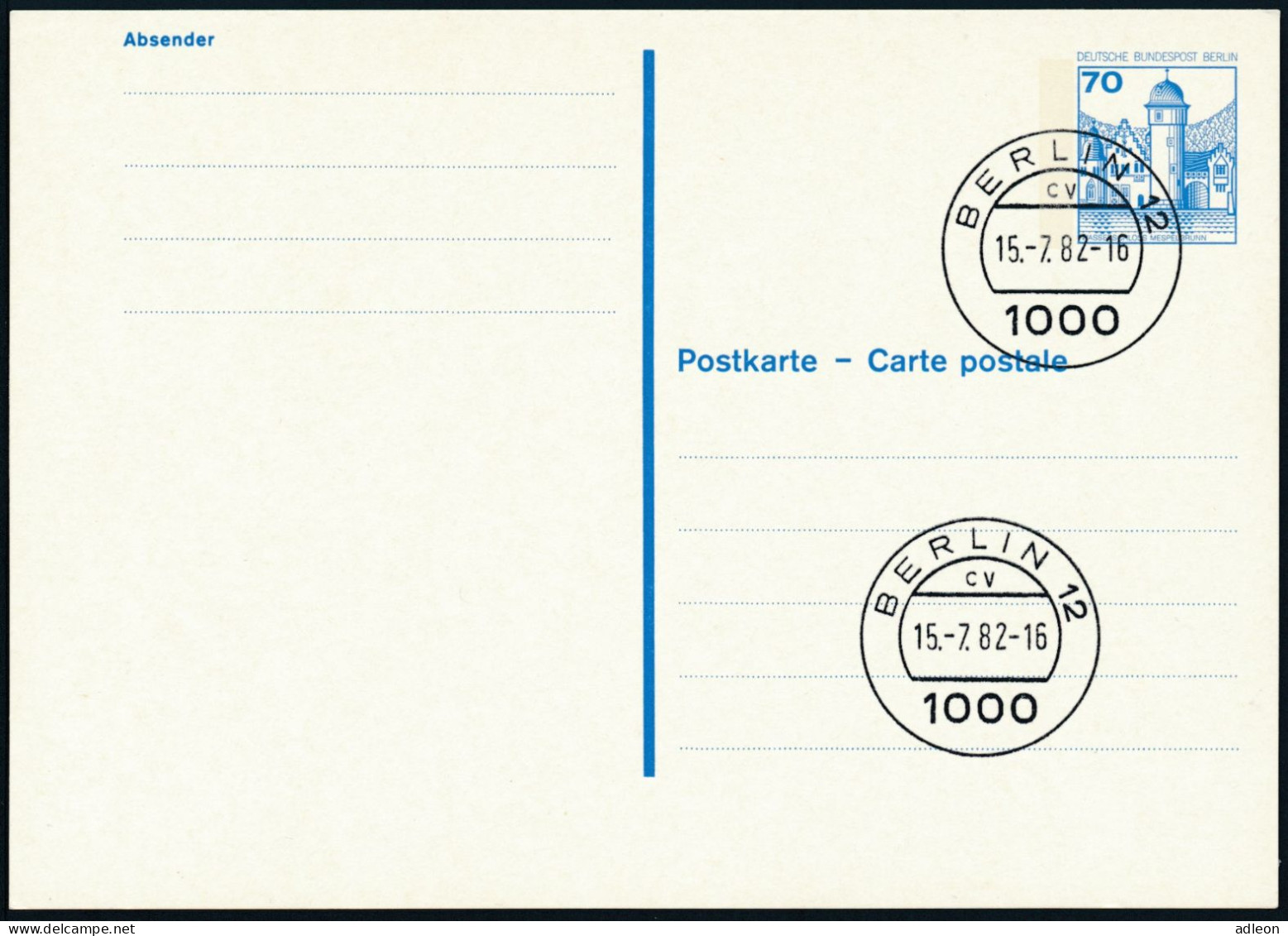 Berlin - Entier Postal / W-Berlin - Poskarte P 123/I Gest. Berlin 12 / 15-7-1982 Versandstelle - Postcards - Used