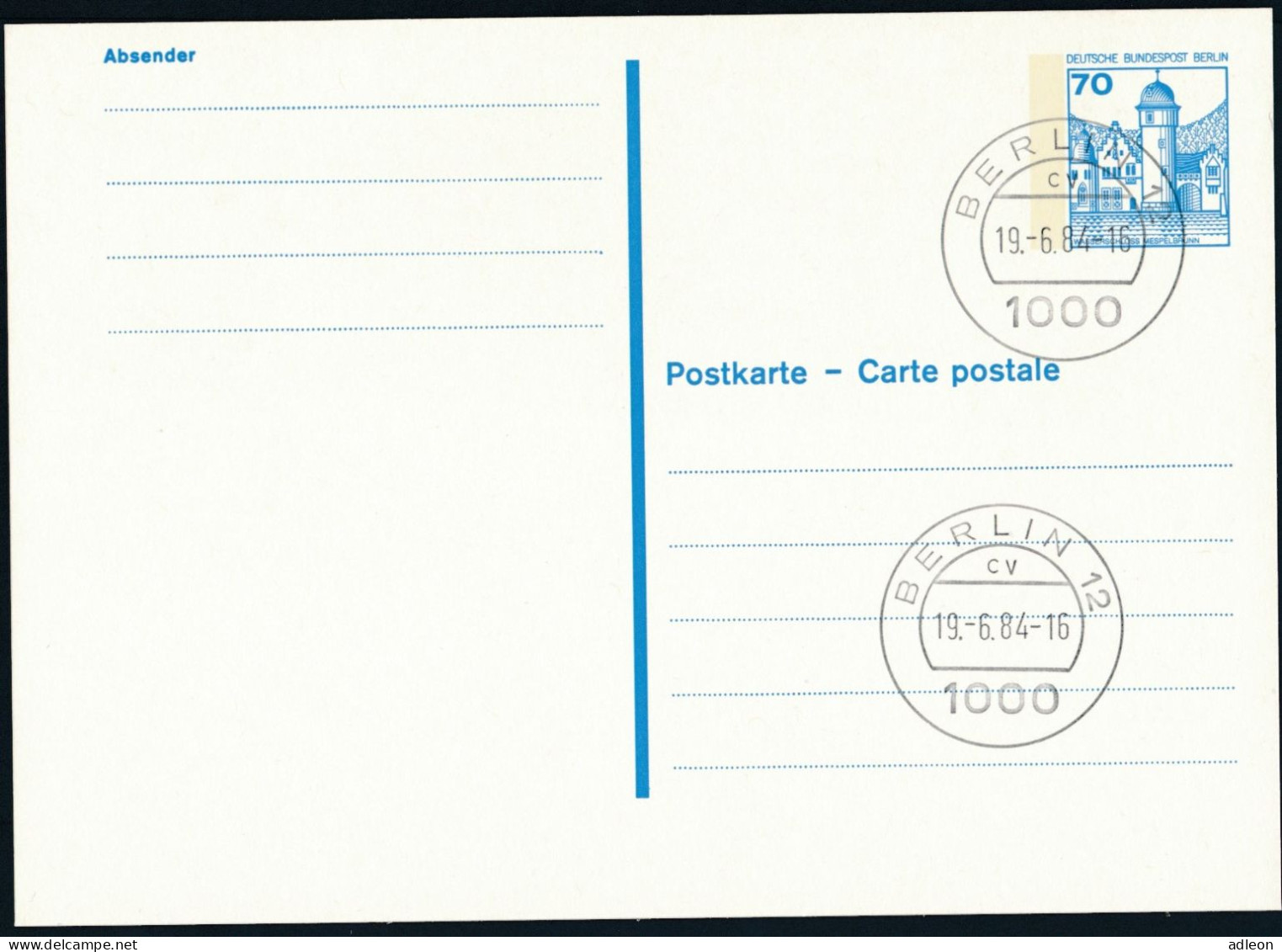 Berlin - Entier Postal / W-Berlin - Poskarte P 123/II Gest. Berlin 12 / 19-6-1984 Versandstelle - Cartes Postales - Oblitérées