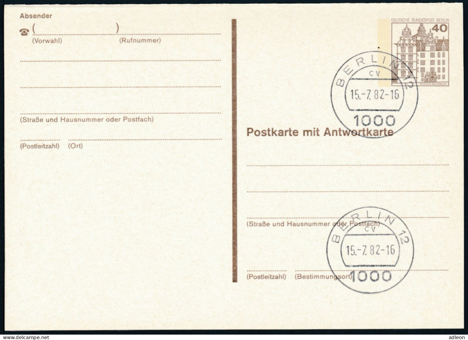 Berlin - Entier Postal / W-Berlin - Poskarte P 124/I Gest. Berlin 12 / 15-7-1982 Versandstelle - Postales - Usados