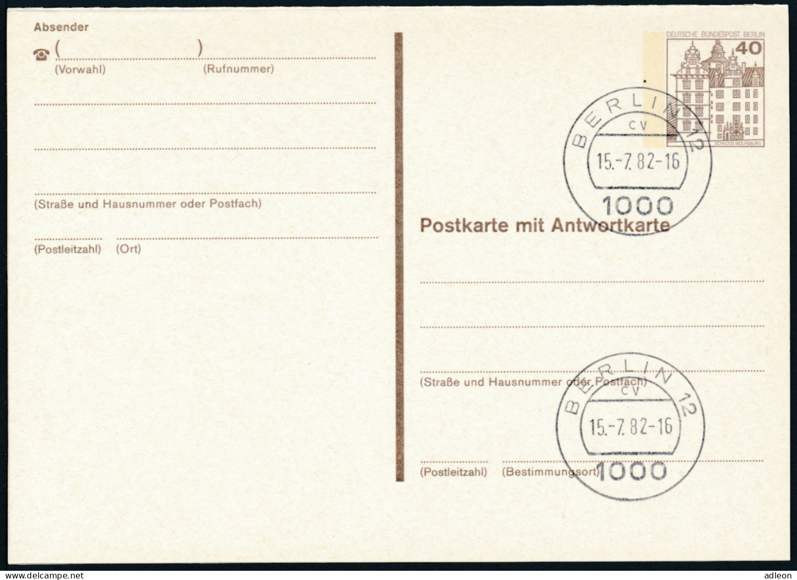 Berlin - Entier Postal / W-Berlin - Poskarte P 124/I Gest. Berlin 12 / 15-7-1982 Versandstelle - Postcards - Used