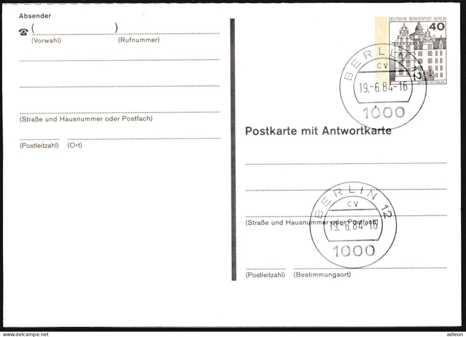 Berlin - Entier Postal / W-Berlin - Poskarte P 124/II Gest. Berlin 12 / 19-6-1984 Versandstelle - Postcards - Used