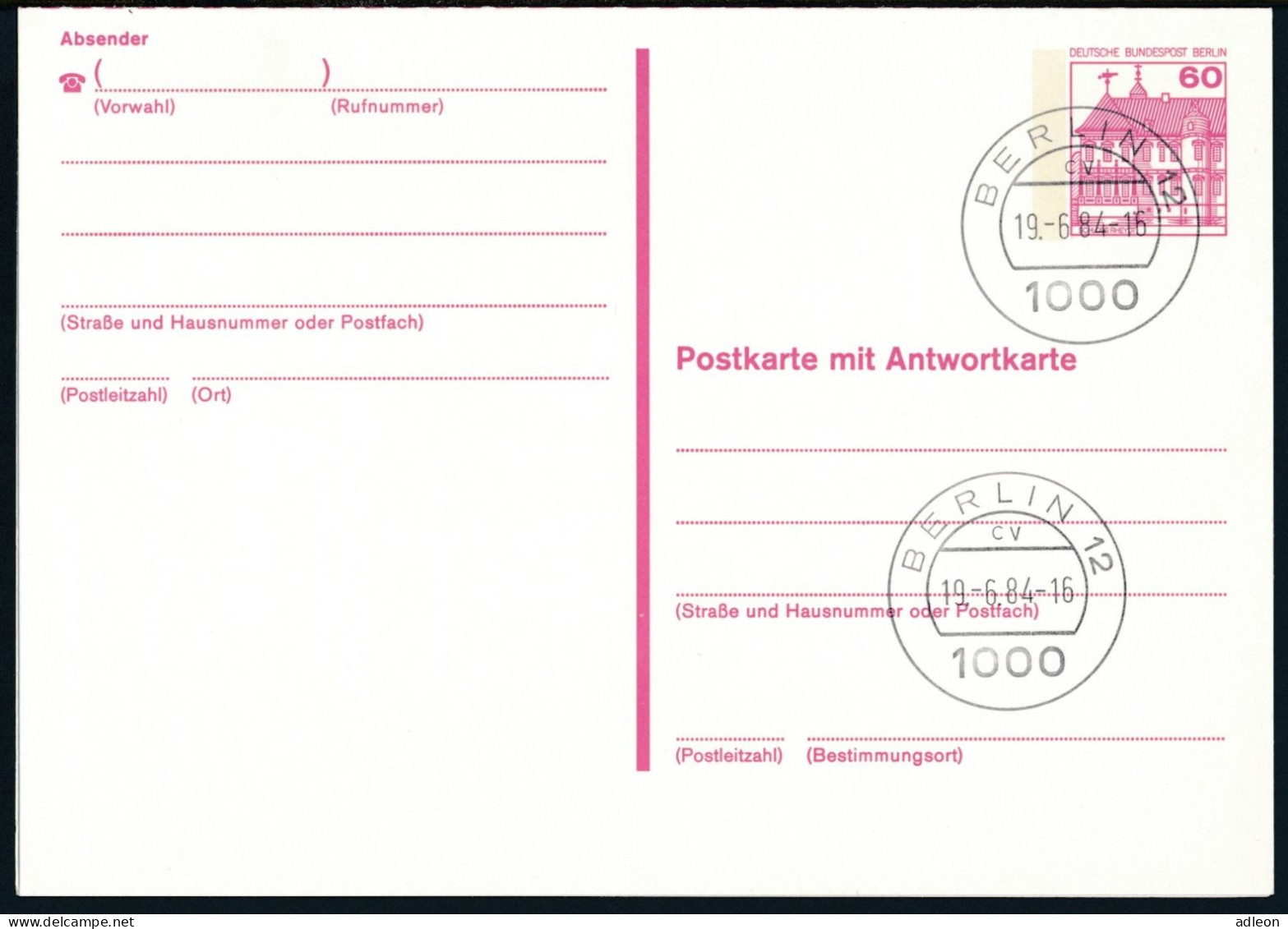 Berlin - Entier Postal / W-Berlin - Poskarte P 125/II Gest. Berlin 12 / 19-6-1984 Versandstelle - Cartoline - Usati