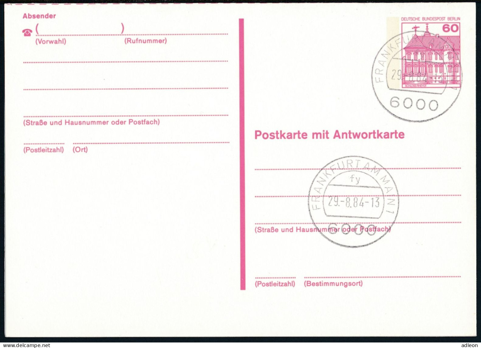 Berlin - Entier Postal / W-Berlin - Poskarte P 125/II Gest. Frankfurt / 29-8-1984 Versandstelle - Postales - Usados