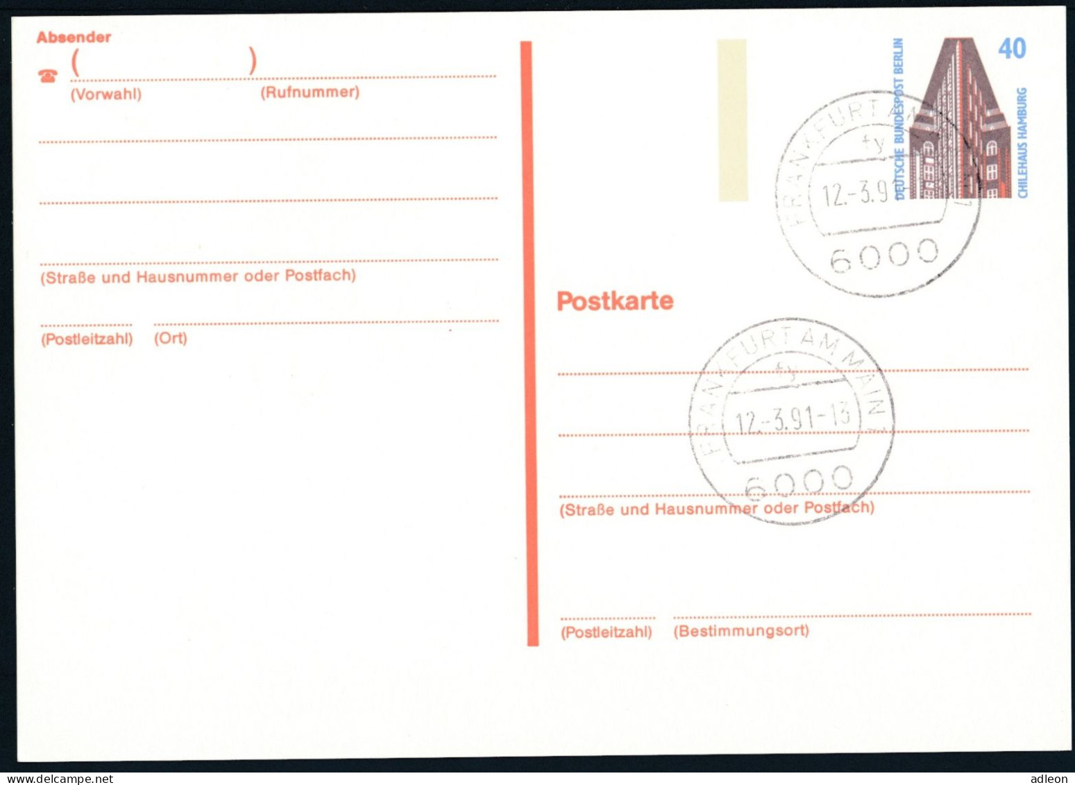 Berlin - Entier Postal / W-Berlin - Poskarte P 134 Gest. Frankfurt 12-3-1991 Versandstelle - Postales - Usados
