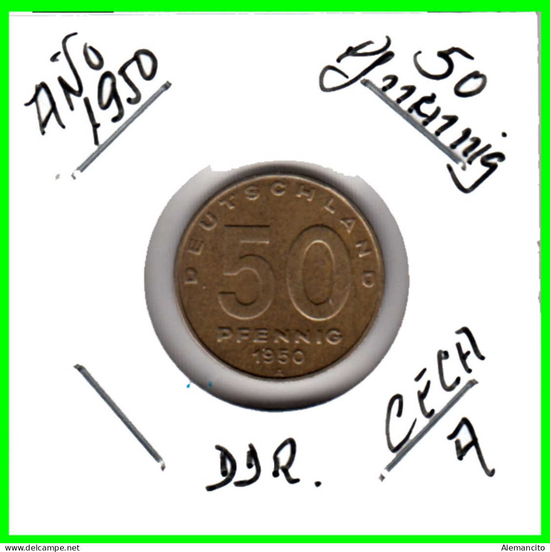 ( GERMANY - DDR ) REPUBLICA DEMOCRATICA DE ALEMANIA ( DDR ) MONEDA DE 20 PFENNING AÑO 1950  MONEDA-BRONCE - EMBLEMA - 50 Pfennig