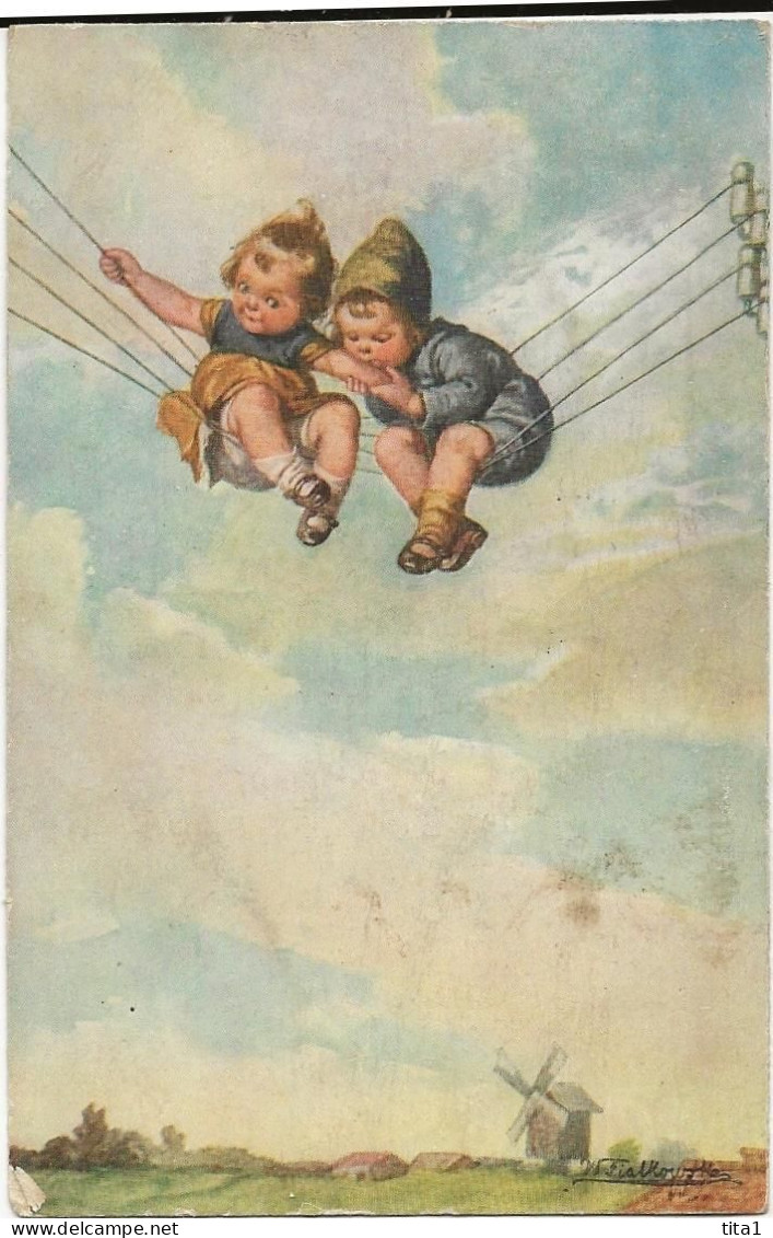 1211 - Couple  D'enfants Sur  Fils Téléphoniques - Fialkowska, Wally