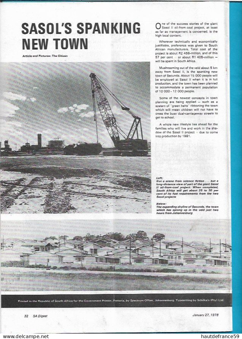 Journal NEWS Très Rare SOUTH AFRICAN DIGEST January 1978 Comment & Opinion 32 Pages - 1950-Hoy