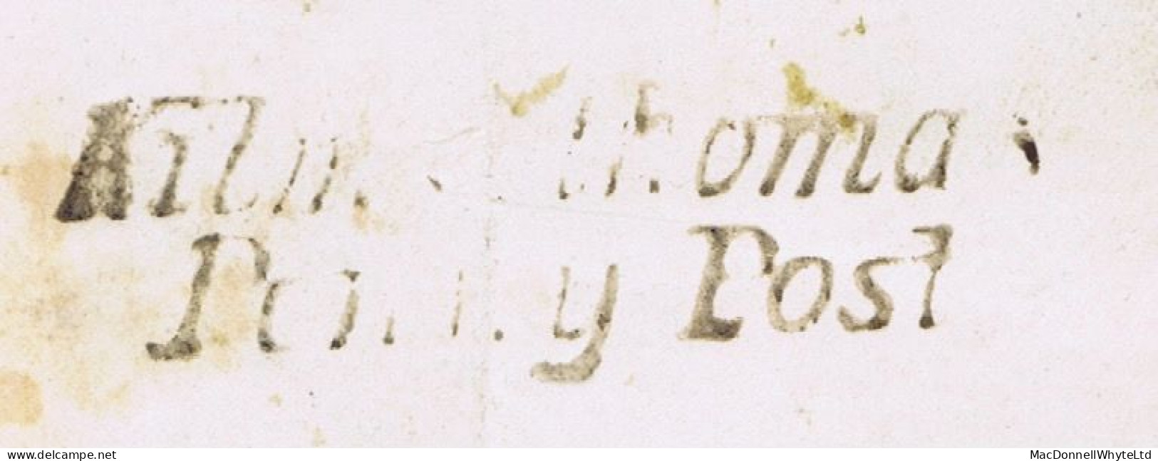 Ireland Waterford Military 1849 Wrapper Bonmahon To London With Italic "Kilmacthomas/Penny Post" - Prephilately