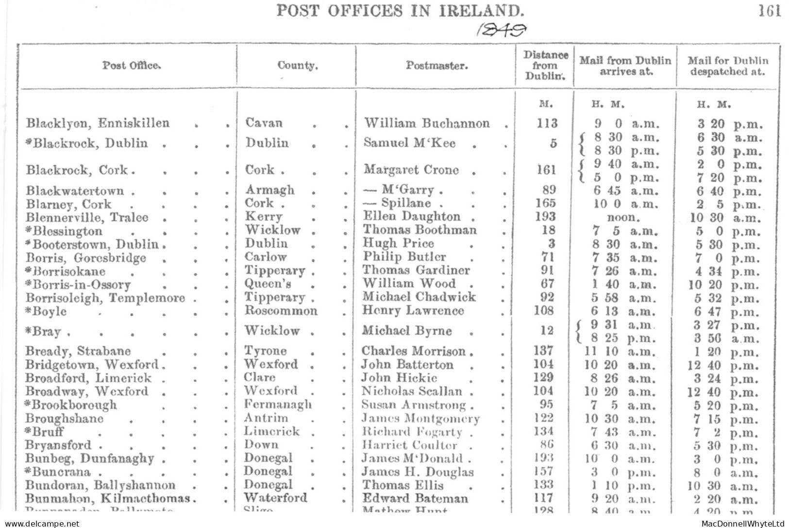 Ireland Waterford Military 1849 Wrapper Bonmahon To London With Italic "Kilmacthomas/Penny Post" - Vorphilatelie