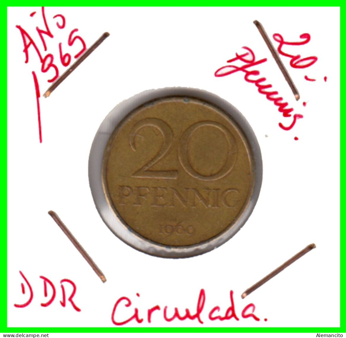 ( GERMANY DDR ) REPUBLICA DEMOCRATICA DE ALEMANIA ( DDR ) MONEDAS DE 20 PFENNING AÑO 1969  MONEDA EMBLEMA CECA- A - 20 Pfennig