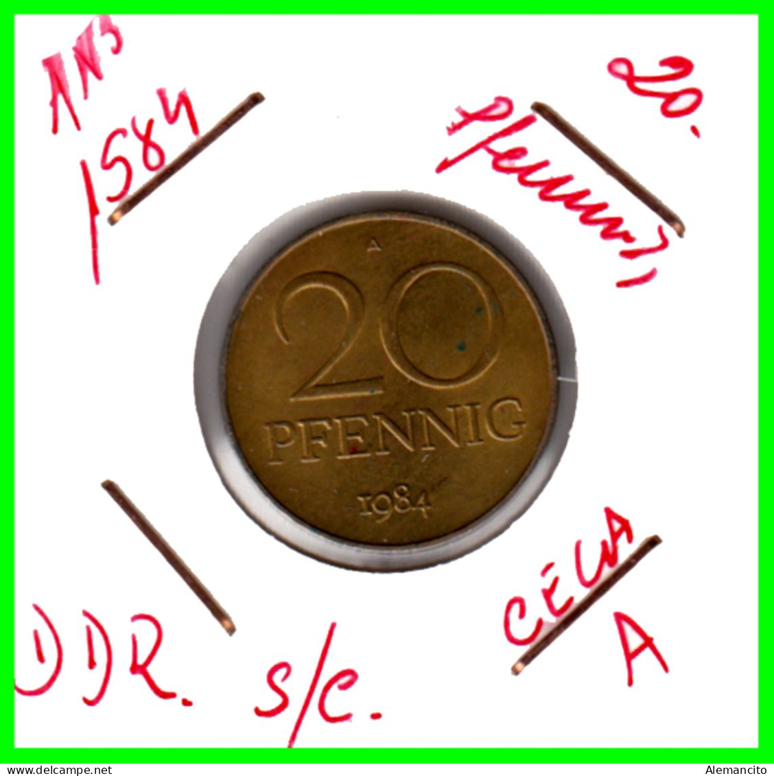 ( GERMANY DDR ) REPUBLICA DEMOCRATICA DE ALEMANIA ( DDR ) MONEDAS DE 20 PFENNING AÑO 1984  MONEDA EMBLEMA CECA- A - 20 Pfennig