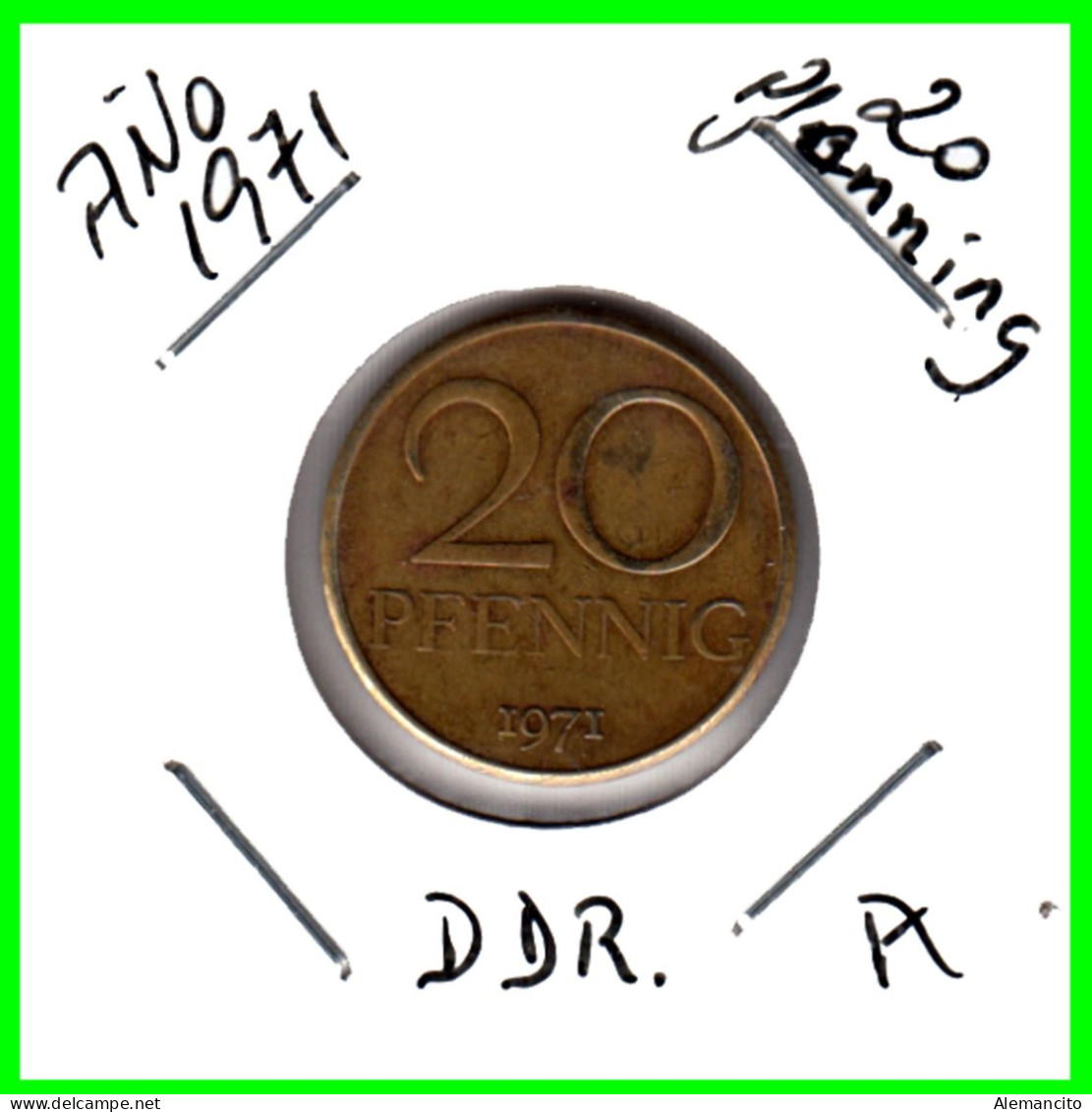 ( GERMANY DDR ) REPUBLICA DEMOCRATICA DE ALEMANIA ( DDR ) MONEDAS DE 20 PFENNING AÑO 1971  MONEDA EMBLEMA CECA- A - 20 Pfennig