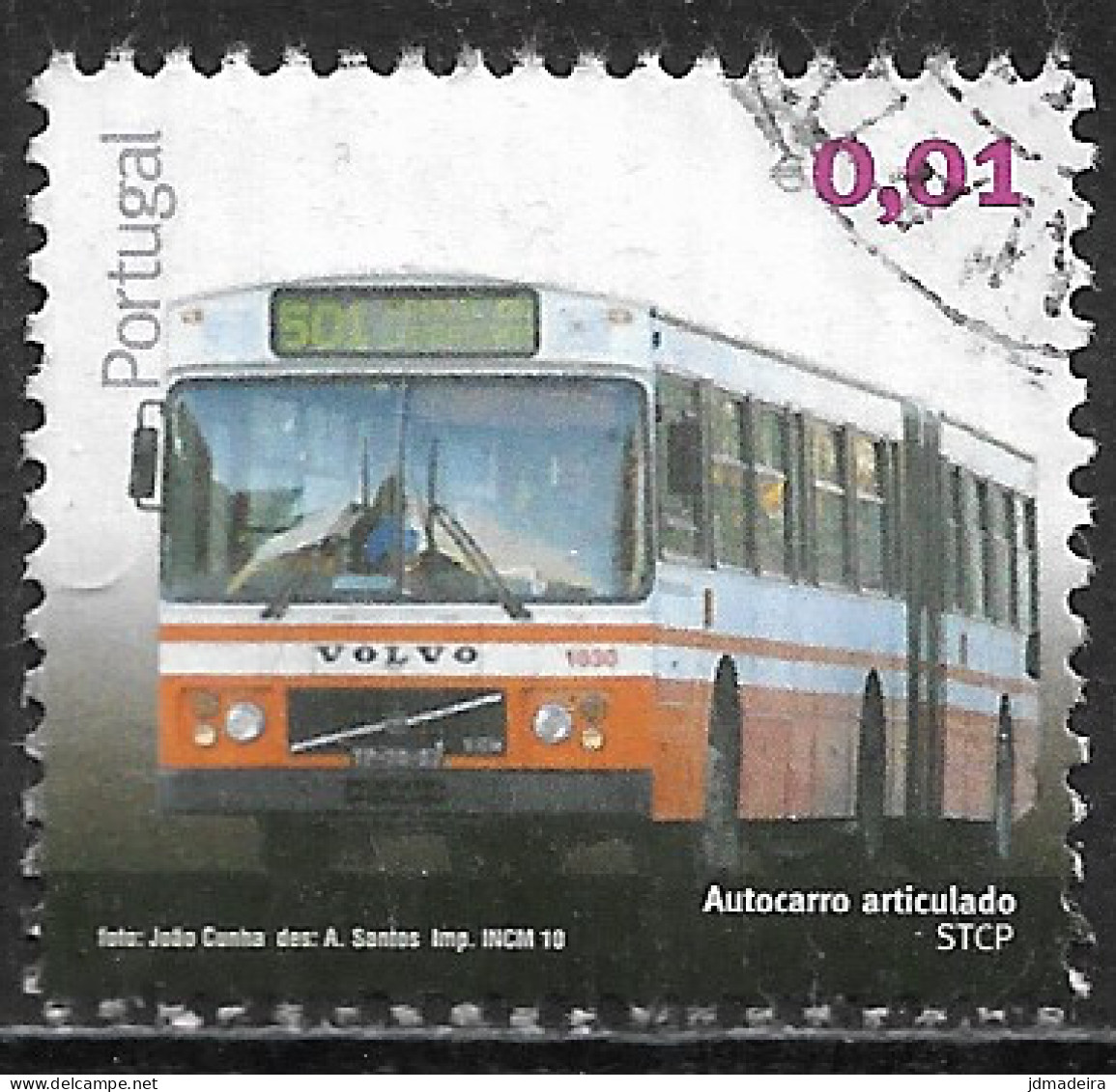 Portugal – 2010 Public Transports 0,01 Euros Used Stamp - Oblitérés